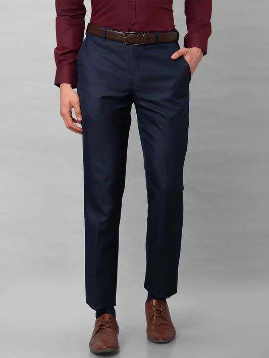Men Blue Smart Fit Structure Trouser