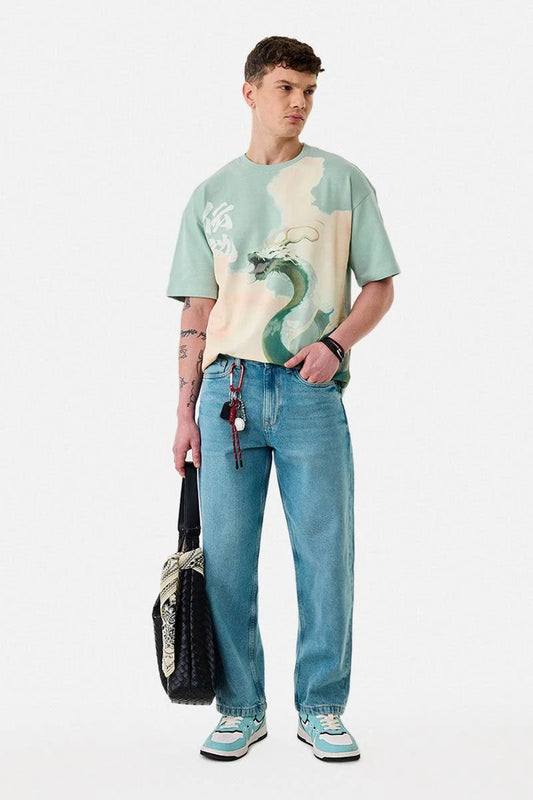 Snitch Men's Dragon Digital Puff Print Oversized T-Shirt