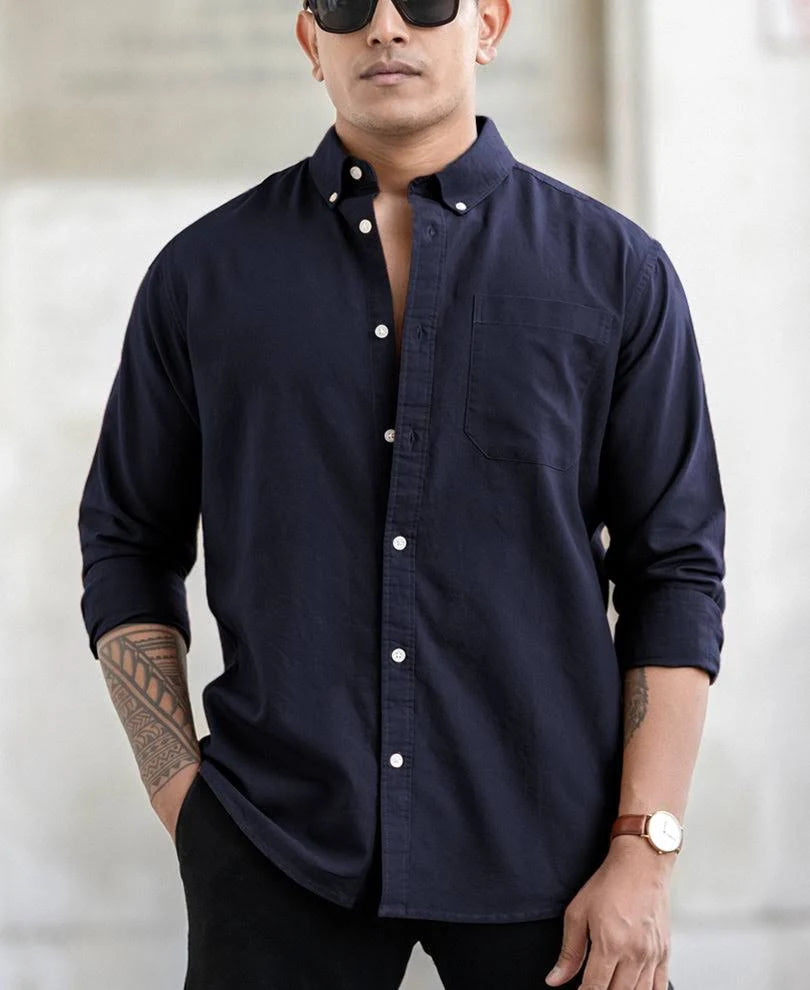 Powerlook Men's Regular Fit Button-Down Collar Solid Cotton Casual Shirt