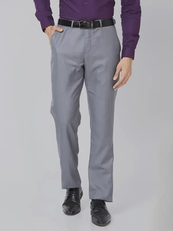 Men Grey Smart Fit Structure Trouser