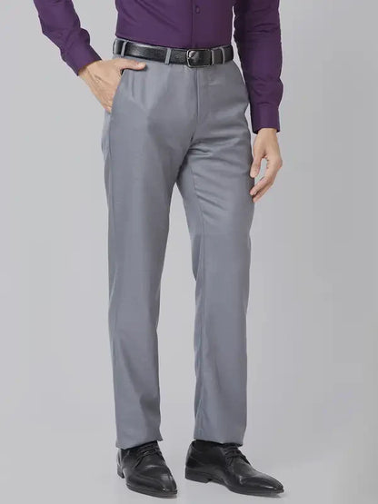 Men Grey Smart Fit Structure Trouser