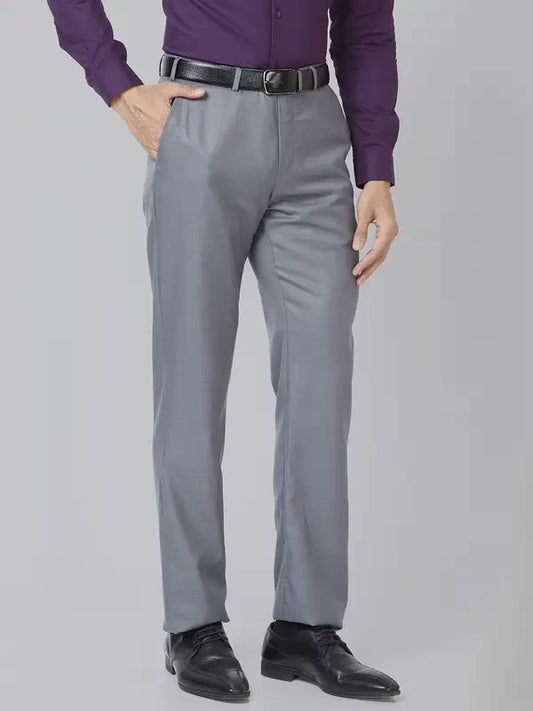 Men Grey Smart Fit Structure Trouser