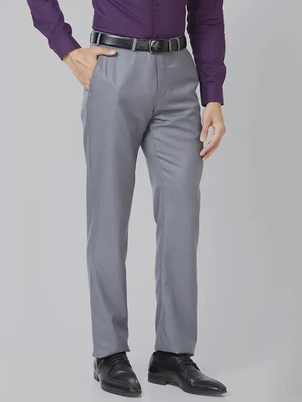 Men Grey Smart Fit Structure Trouser