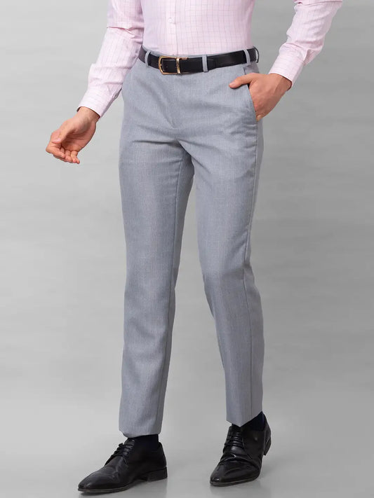 Men Grey Smart Fit Structure Trouser