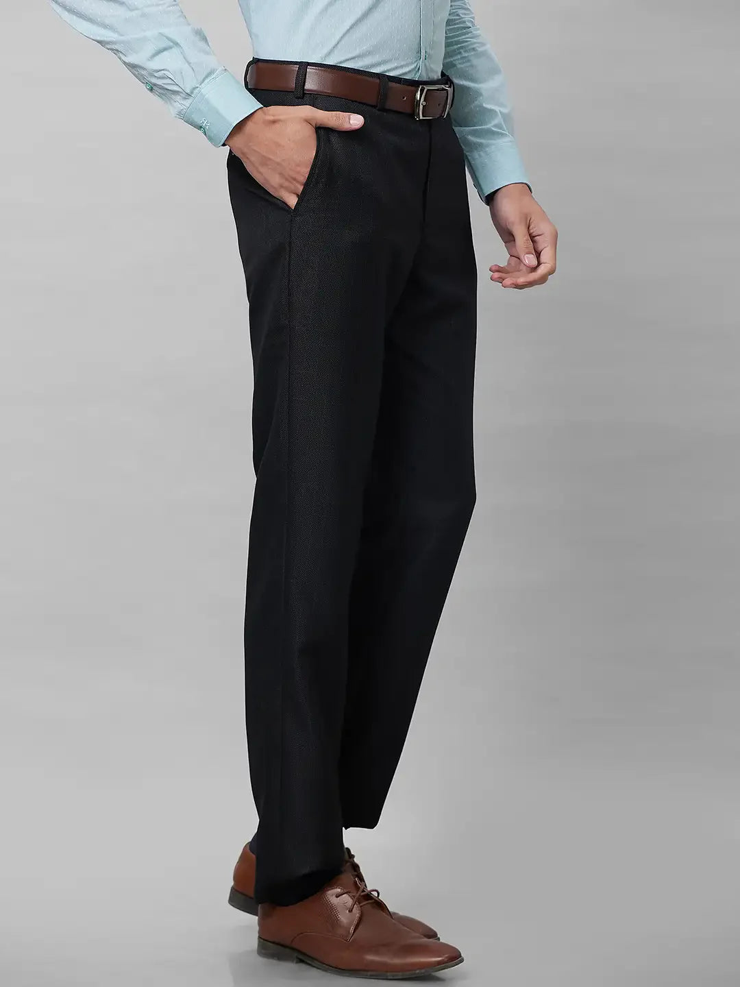 Men Black Smart Fit Structure Trouser