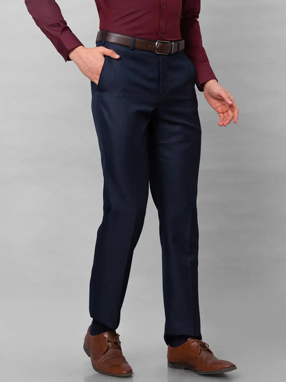 Men Blue Smart Fit Structure Trouser