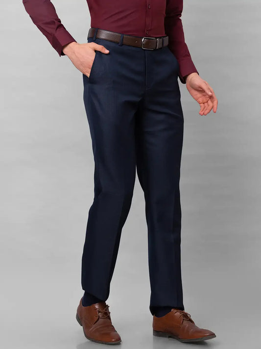 Men Blue Smart Fit Structure Trouser