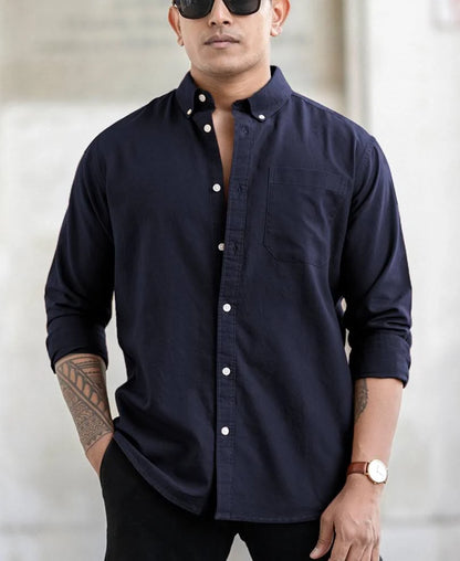 Powerlook Men's Regular Fit Button-Down Collar Solid Cotton Casual Shirt